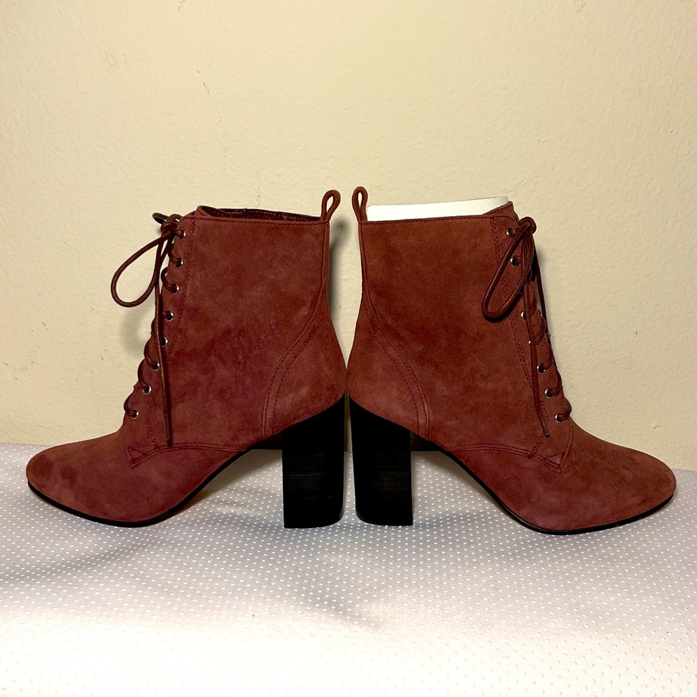 NWOB Brown/maroon TREASURE AND BOND Suede Gram Lace-up BOOTIE US5.5 Ankle Boots.